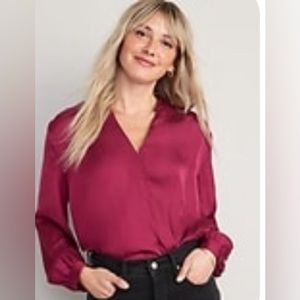 Old Navy Cross-Front Satin Long-Sleeve Blouse